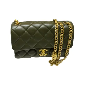 CHANEL 22K Autumn And Winter Sheepskin Flap Bag, Shoulder Bag, Crossbody Bag Small Size Women's Olive Green