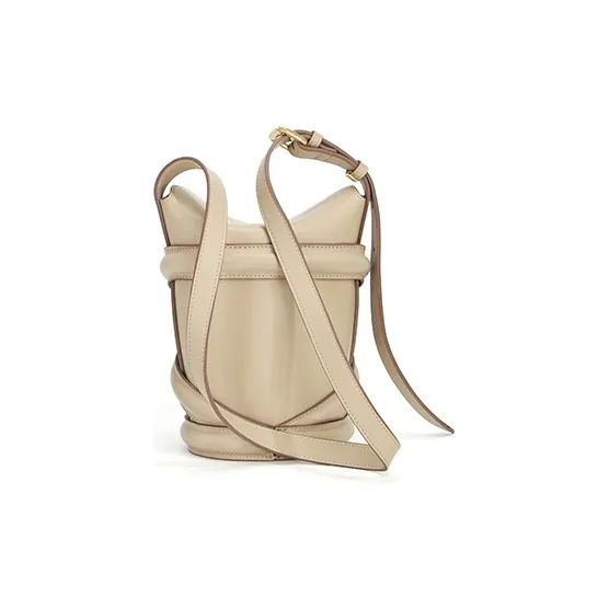 Gong Xuan Cow Leather Bucket Bag, Crossbody Bag Trumpets Women's Noble Coffee Apricot-4