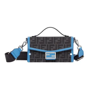 FENDI Baguette Cow Leather Shoulder Bag, Crossbody Bag, Handbag Men's Blue Gray