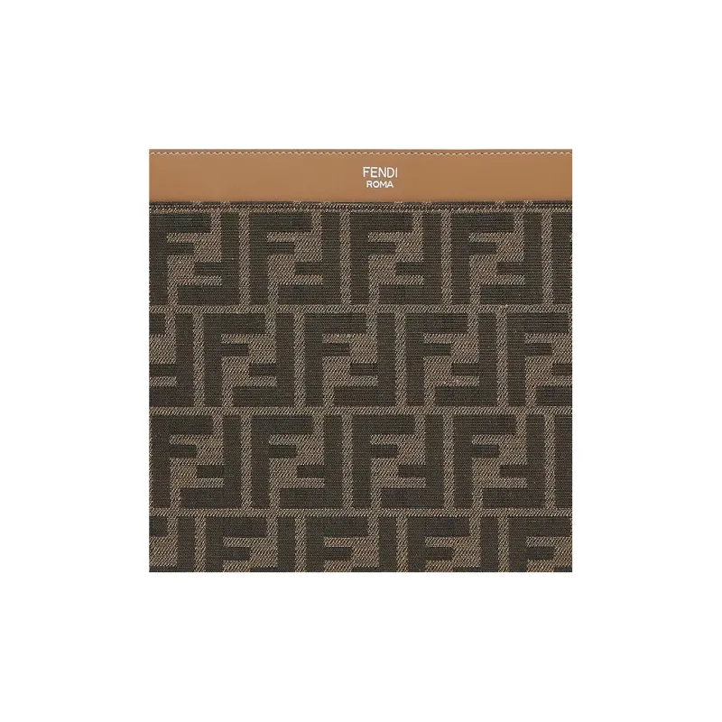 FENDI Cow Leather Clutch Tubas Men's Brown-3