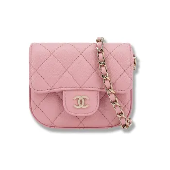 CHANEL Grain Shiny Calfskin Headphone Case, Evening Bag, Coin Purse Mini Women's Pink