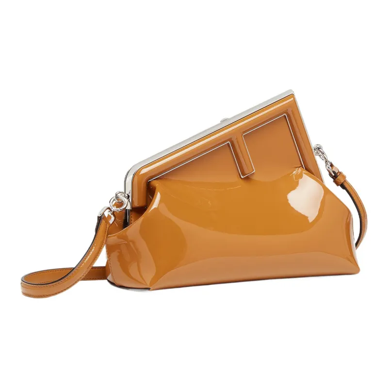 FENDI Patent Leather One Shoulder Crossbody Clutch Women's Brown-1