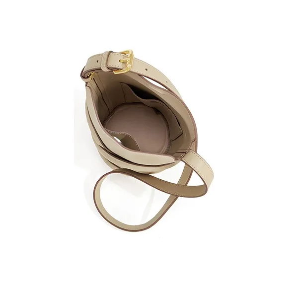 Gong Xuan Cow Leather Bucket Bag, Crossbody Bag Trumpets Women's Noble Coffee Apricot-5