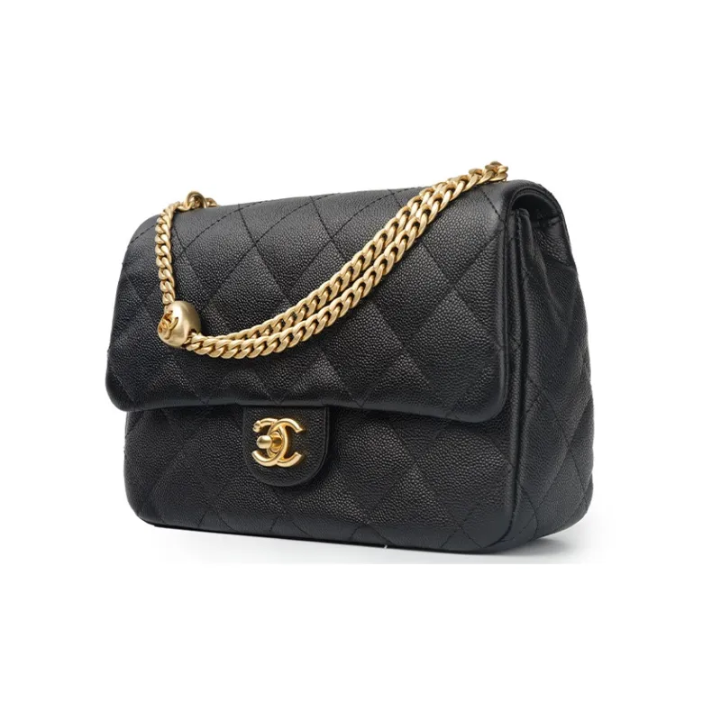 CHANEL Grain Embossed Cow Leather Flap Bag, Shoulder Bag, Crossbody Bag Tubas Women's Black-1