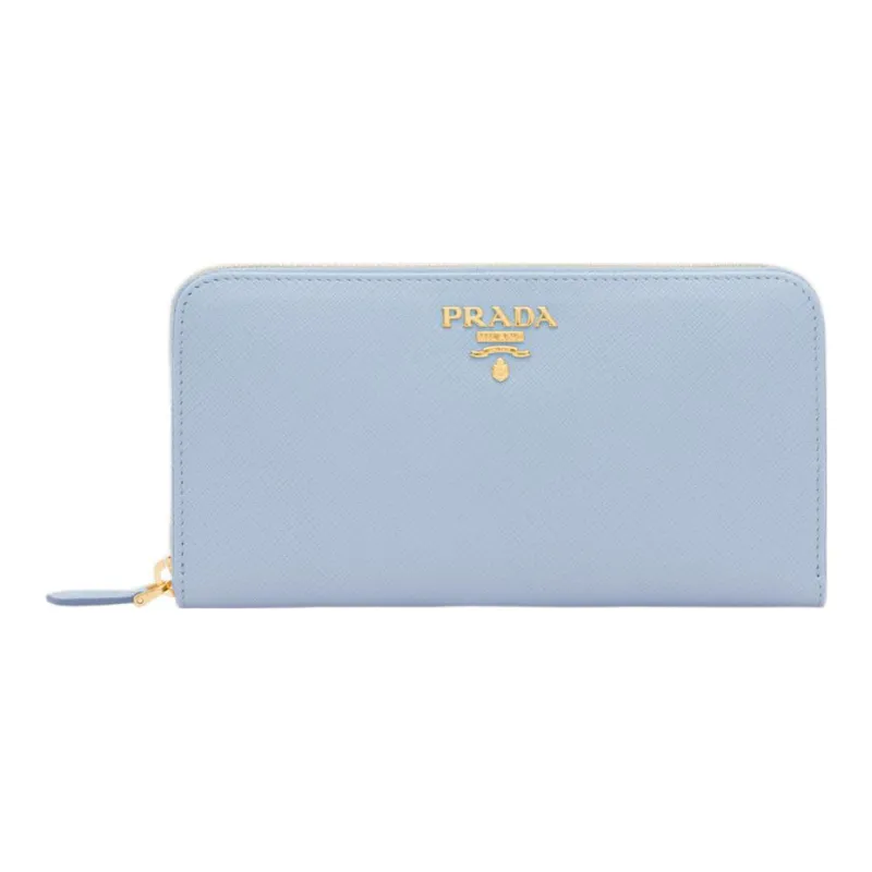 PRADA Saffiano Leather Wallet Women's Light Blue-0