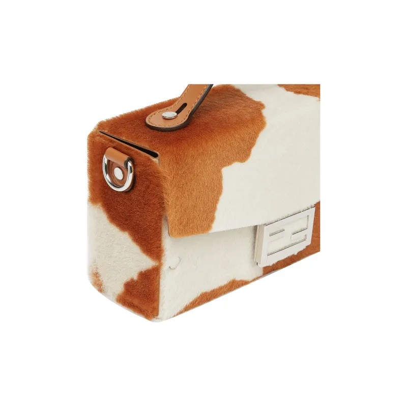 FENDI Baguette Sheep Wool Leather With Calfskin Shoulder Bag, Crossbody Bag, Handbag Men's Brown/White-4