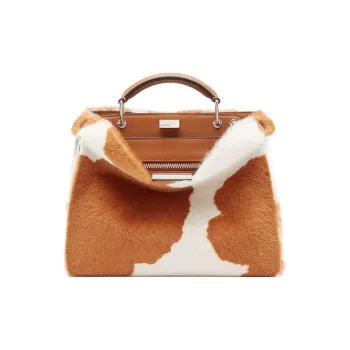 FENDI Peekaboo ISeeU Sheep Wool Leather Shoulder Bag Crossbody Bag Handbag Mini Men's Brown/White