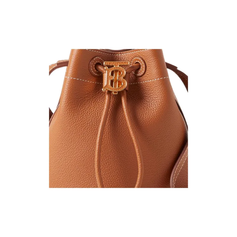 Burberry Calfskin Bucket Bags One Shoulder Handbag Crossbody Bag Mini Women's Warm Reddish Umber Brown-3