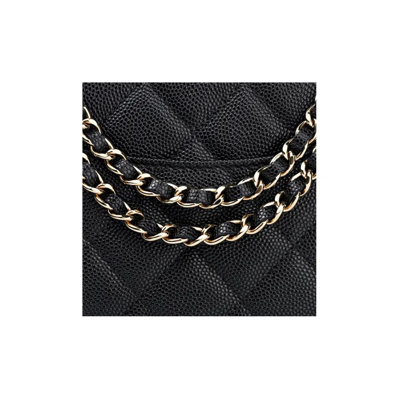 CHANEL WOC Litchi Grain Cow Leather Shoulder Bag, Crossbody Bag Unisex Black-5