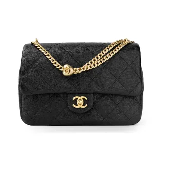 CHANEL Grain Embossed Cow Leather Square Chubby Flap Bag Shoulder Bag Crossbody Bag Large Size Women's Black