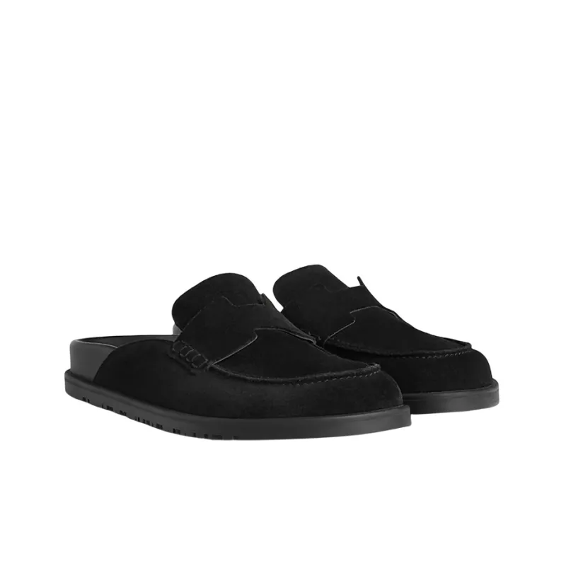 HERMES Go Mule Noir Suede Calkfskin Men's-3