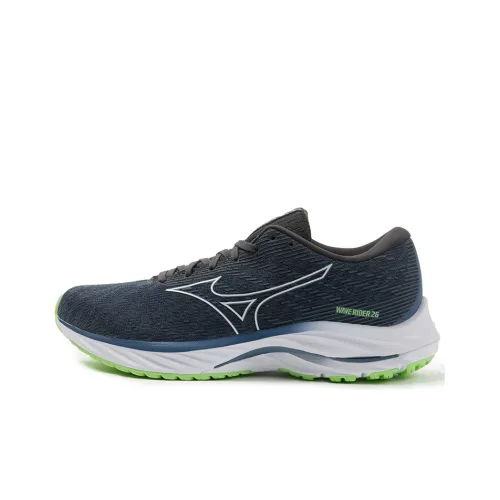 Mizuno Wave Rider 26 Running Shoes Men Low-Top Navy Blue/White/Neon Green