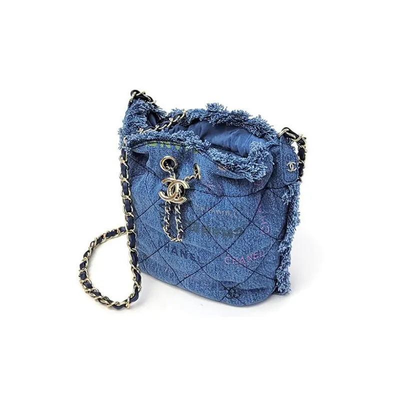 CHANEL Denim Bucket Bag, Shoulder Bag, Crossbody Bag Trumpets Women's Blue-1