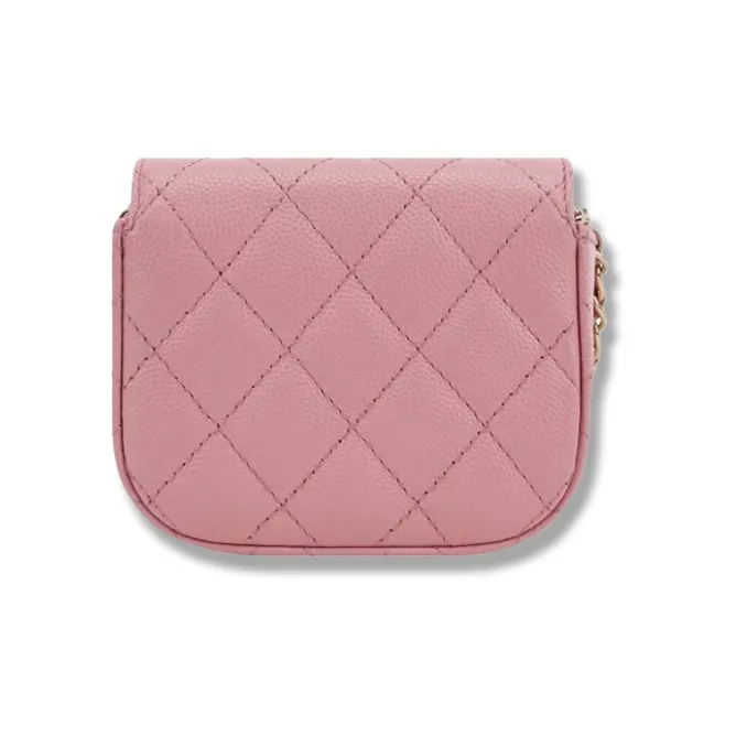 CHANEL Grain Shiny Calfskin Headphone Case, Evening Bag, Coin Purse Mini Women's Pink-1