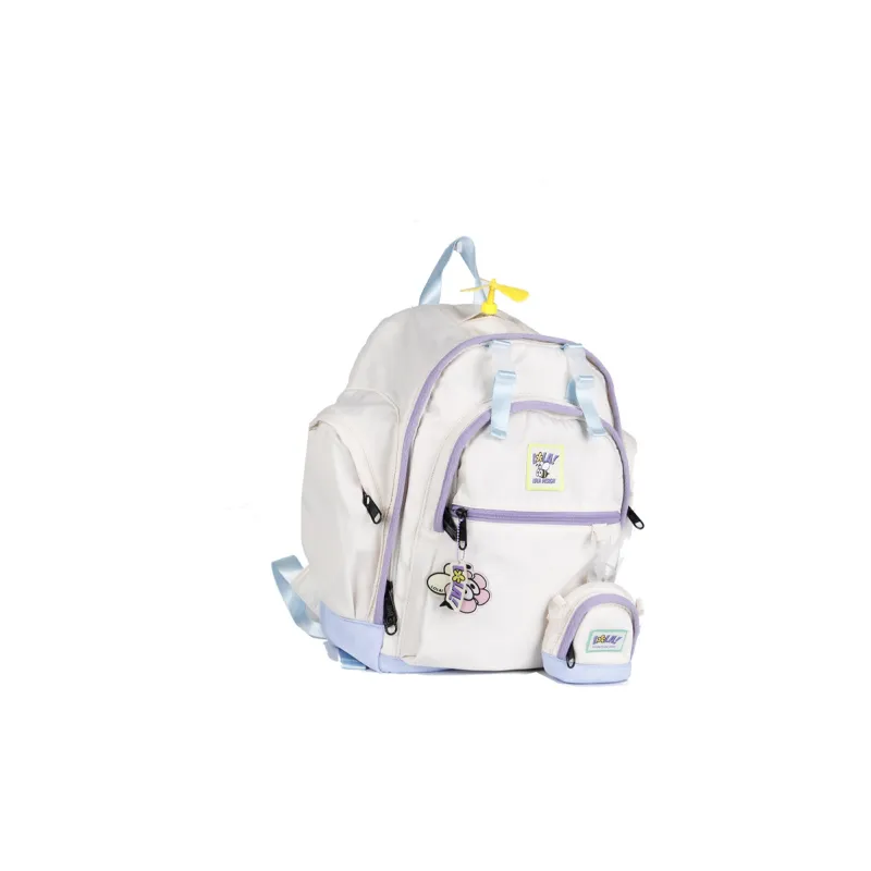 LOLA DESIGN Nylon Fabric Backpack Large Size Women's Milk White/Lemon-2