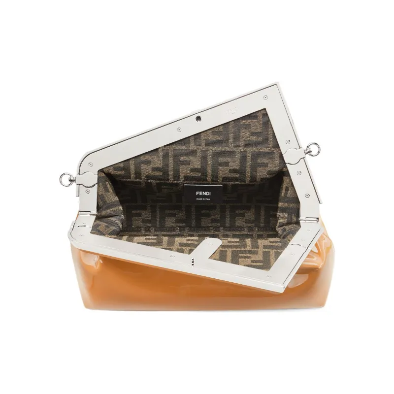 FENDI Patent Leather One Shoulder Crossbody Clutch Women's Brown-3