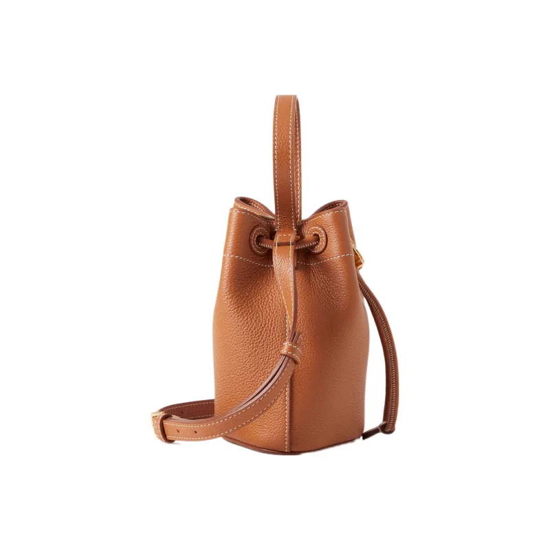 Burberry Calfskin Bucket Bags One Shoulder Handbag Crossbody Bag Mini Women's Warm Reddish Umber Brown-1