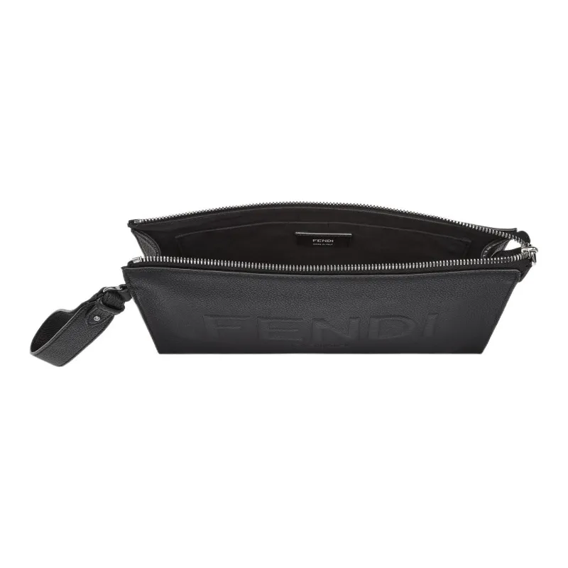 FENDI Cow Leather Clutch Men's Black-3