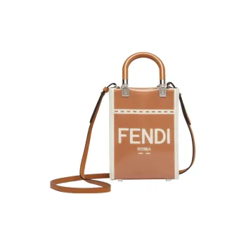 FENDI Sunshine Patent Leather With Canvas Tote Bag Shopping Bag Shoulder Bag Crossbody Bag Handbag Mini Women's Brown