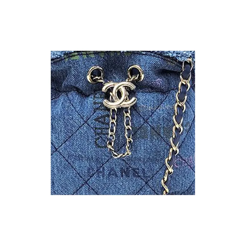 CHANEL Denim Bucket Bag, Shoulder Bag, Crossbody Bag Trumpets Women's Blue-4