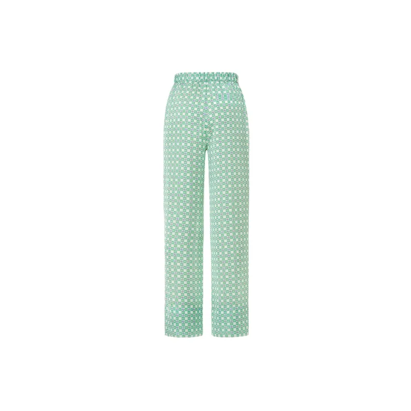 MO&CO Casual Pants Women's Green White Plaid-1