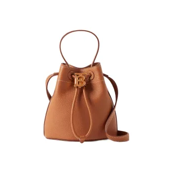 Burberry Calfskin Bucket Bags One Shoulder Handbag Crossbody Bag Mini Women's Warm Reddish Umber Brown