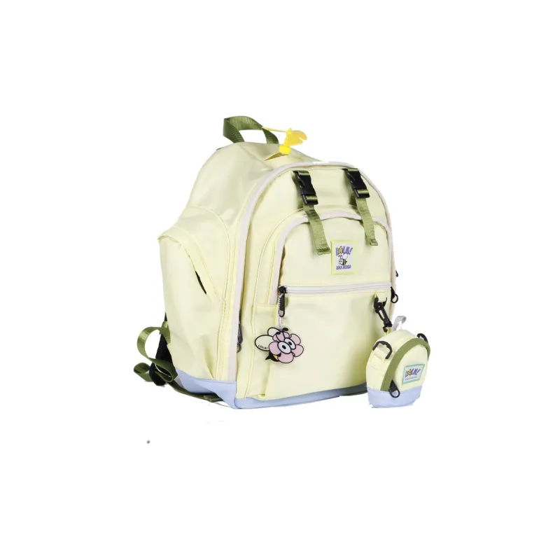 LOLA DESIGN Nylon Fabric Backpack Large Size Women's Milk White/Lemon-6