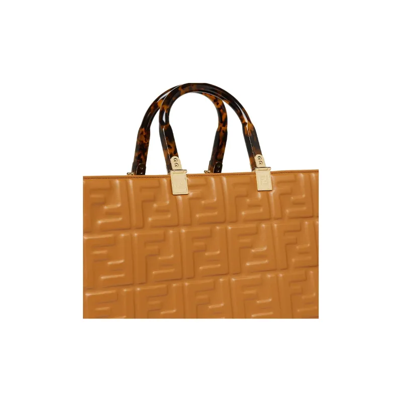 FENDI Sunshine Calfskin Tote Bag, Shopping Bag, Shoulder Bag, Crossbody Bag, Handbag Medium Size Women's Brown-4
