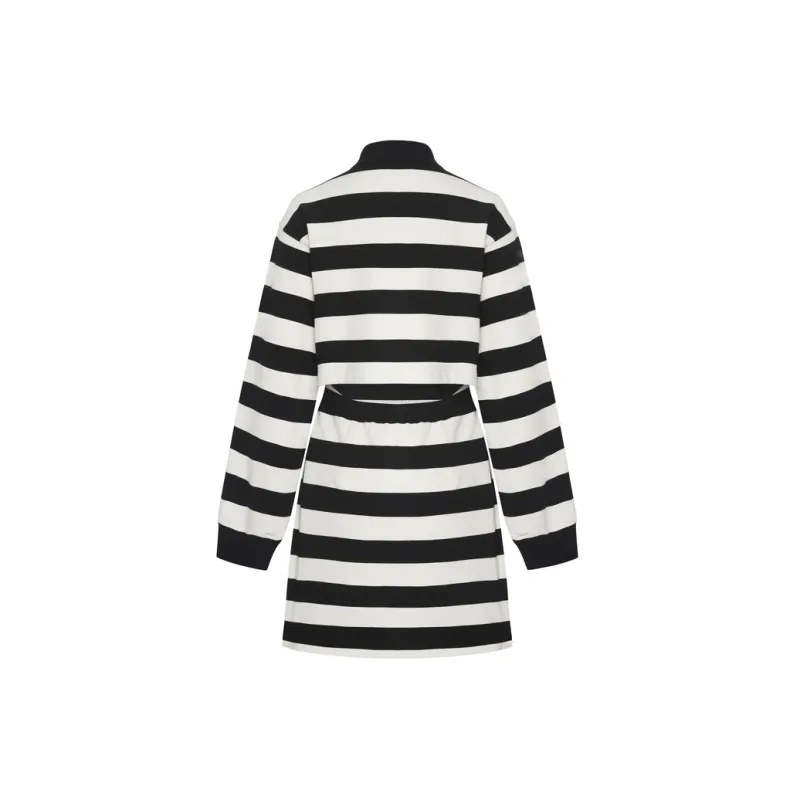 MO&CO Long Sleeved Dresses Women's Black White Stripes-1