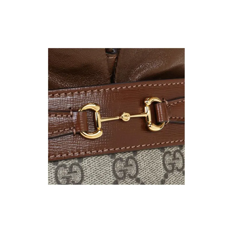 GUCCI Horsebit 1955 Canvas With Calfskin Bucket Bag, Portable Crossbody Bag, Shoulder Bag Women's-6