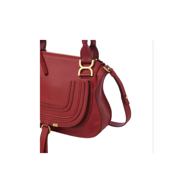 Chloe Marcie Calfskin Shoulder Bag Crossbody Bag Handbag Small Size Women's Red-4
