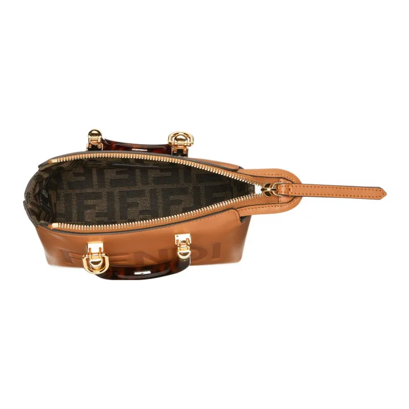 FENDI Cow Leather Boston Bag Handbag Shoulder Bag Crossbody Bag Small Size Women's Brown-3