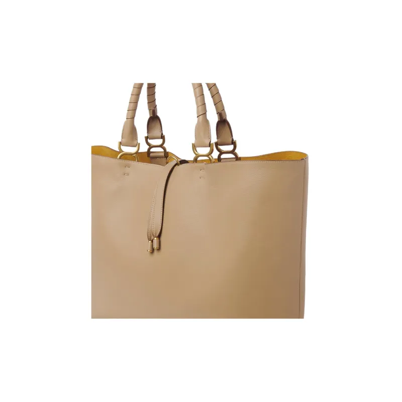 Chloe Marcie Grain Calfskin Tote Bag, Shopping Bag, Shoulder Bag, Handbag Women's Light Brown-3