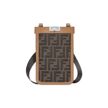 FENDI Peekaboo Cotton Cell Phone Pouch Large Size Men's Brown