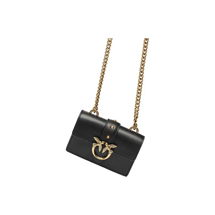 PINKO Cow Leather Shoulder Bag, Crossbody Bag Extra Mini Women's Black-4