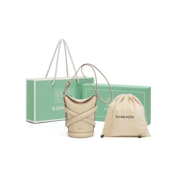 Gong Xuan Cow Leather Bucket Bag Crossbody Bag Small Size Women's Noble Coffee Apricot