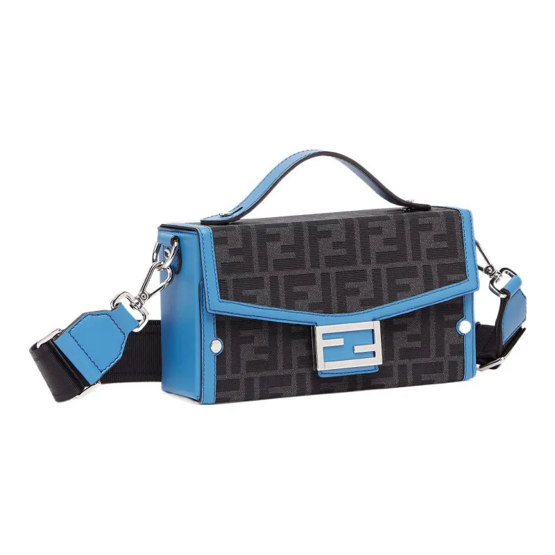 FENDI Baguette Cow Leather Shoulder Bag, Crossbody Bag, Handbag Men's Blue Gray-1