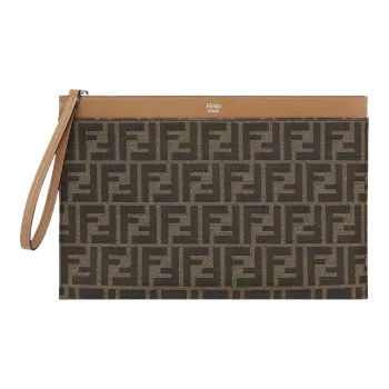 FENDI Cow Leather Clutch Large Size Men's Brown