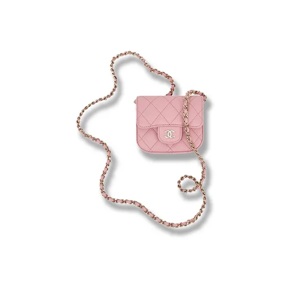 CHANEL Grain Shiny Calfskin Headphone Case, Evening Bag, Coin Purse Mini Women's Pink-2