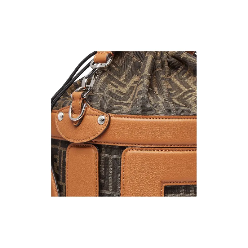 FENDI Leather Bucket Bags Shoulder Bag Crossbody Bag Handbag Women's Brown-5
