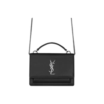 SAINT LAURENT SUNSET Cow Leather Handbag Shoulder Bag Crossbody Bag Wallets Women's Black