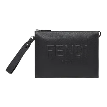 FENDI Cow Leather Clutch Men's Black
