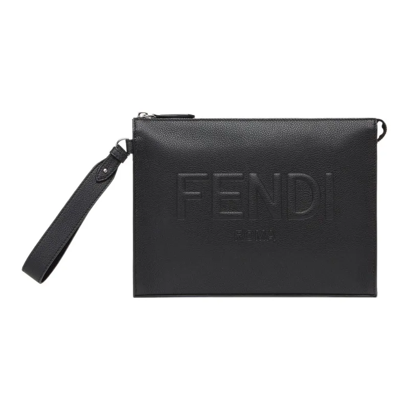 FENDI Cow Leather Clutch Men's Black-0