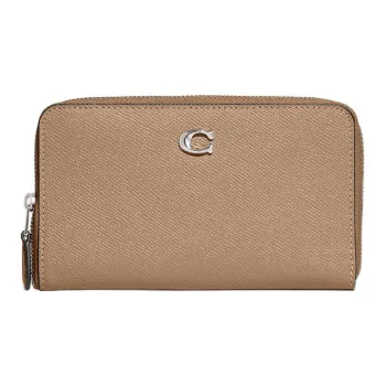 COACH Zip Around Cow Leather Wallet Medium Size Women's Taupe
