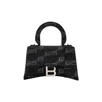 Balenciaga Hourglass Denim Handbag Shoulder Bag Crossbody Bag Extra Small Women's Black