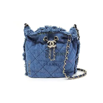 CHANEL Denim Bucket Bags Shoulder Bag Crossbody Bag Small Size Women's Blue