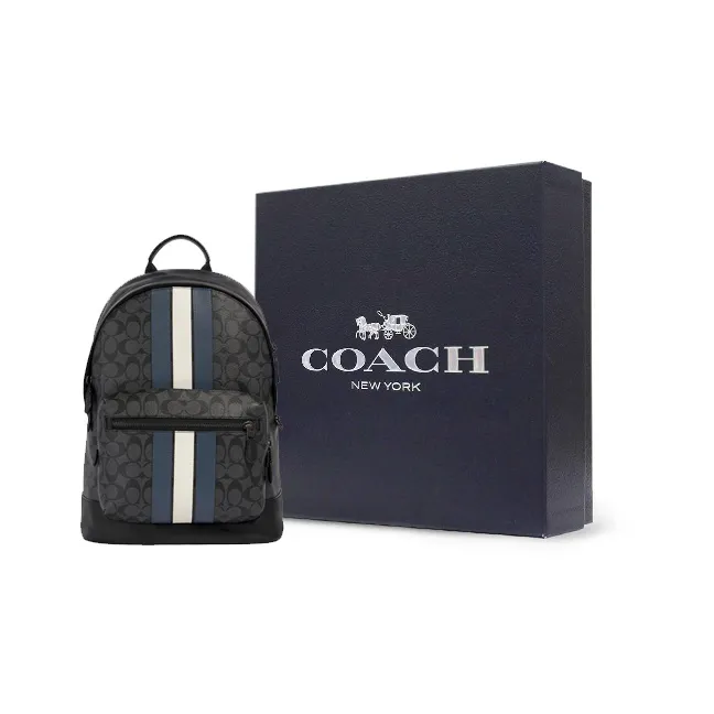 COACH West Backpack In Signature Canvas With Varsity Stripe-8