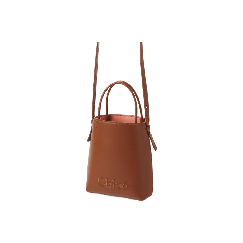 Chloe Shiny Calfskin Tote Bag Shopping Bag Handbag Shoulder Bag Crossbody Bag Mini Women's Brown-1