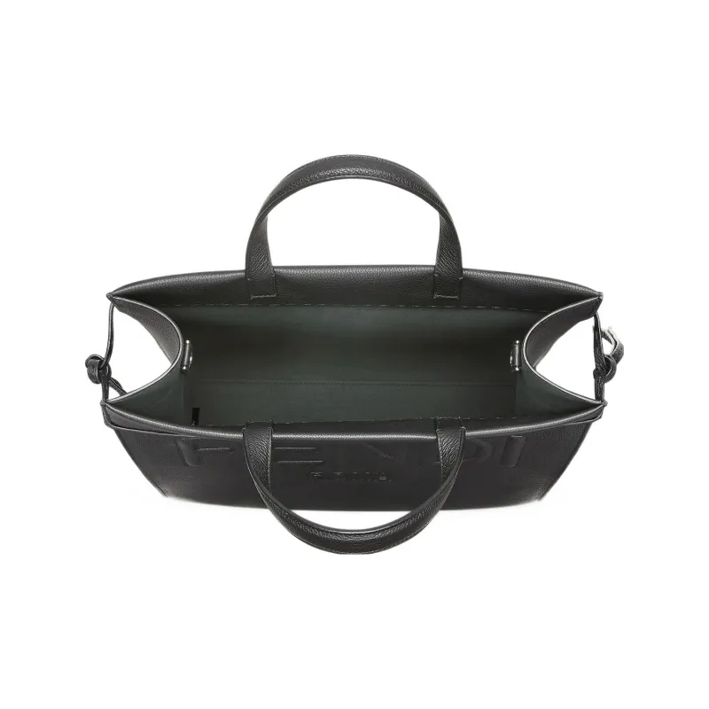 FENDI ROMA Calfskin Shoulder Bag, Crossbody Bag, Handbag Medium Size Men's Black-3
