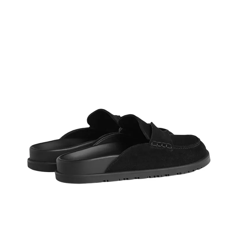 HERMES Go Mule Noir Suede Calkfskin Men's-4